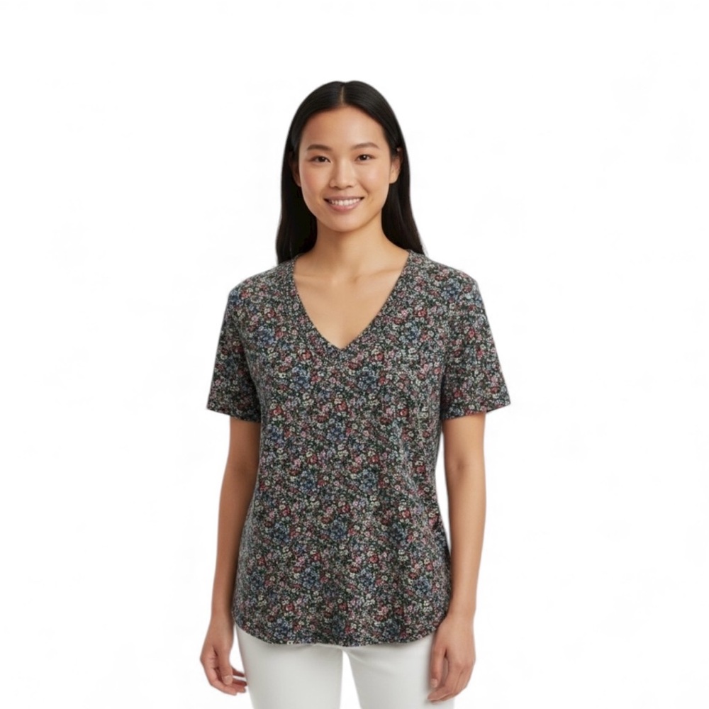 Loft, Women’s Lightweight Floral V-Neck Short Sleeves Top. Medium. Multicolor.